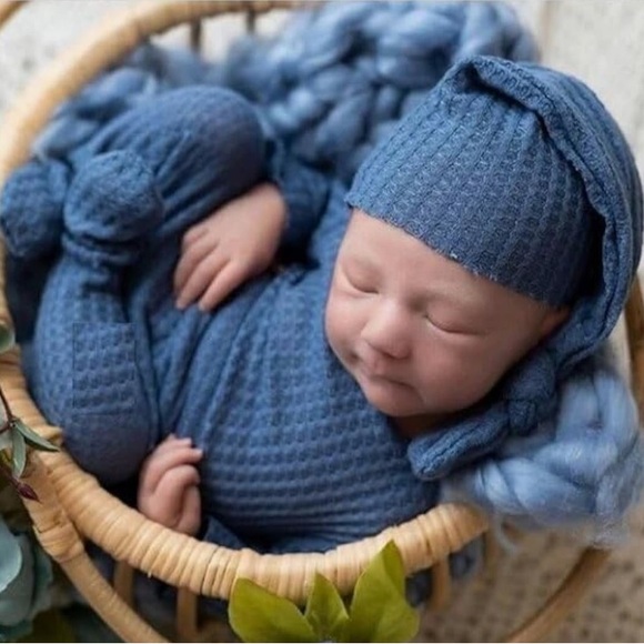 Blue Knit Kids One Piece with Hat - Picture 2 of 2